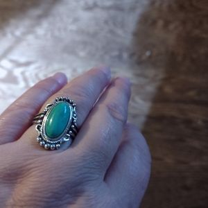 New Natural Malachite Large Gemstone Silver Plated size 8 Ring